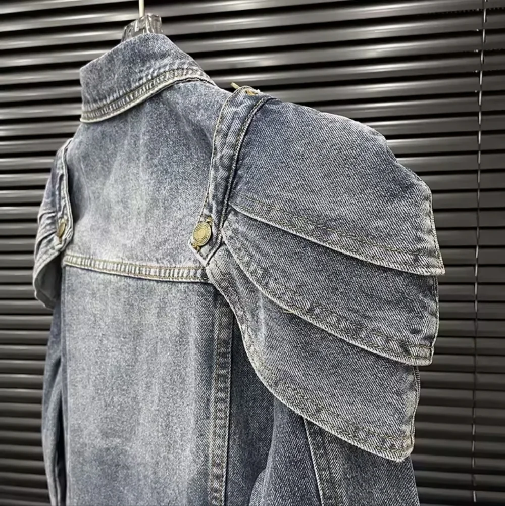 Unique Denim Jacket with Empire Shoulder Details ▪︎ Stonewash Blue ▪︎ LG - Picture 10 of 16